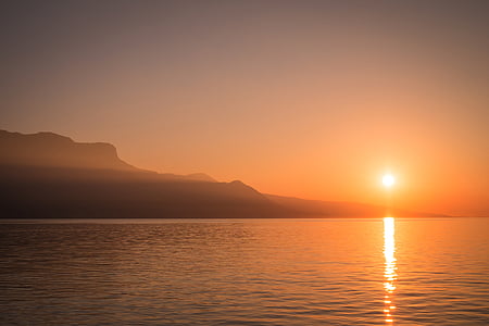 Panorama, Fotografie, oceán, hory, zlatý, hodina, Západ slunce