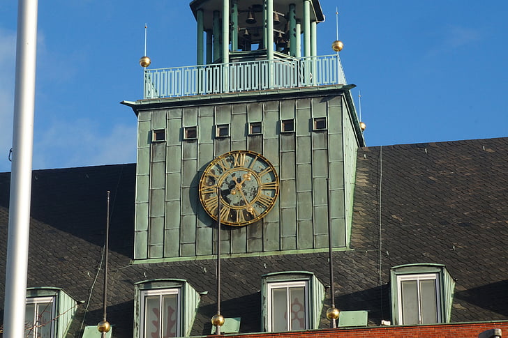 town hall, old clock, emden, architecture, clock