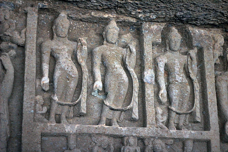 cavernas de Karla, estátuas, caverna, esculturas em, Índia, estátua, religião