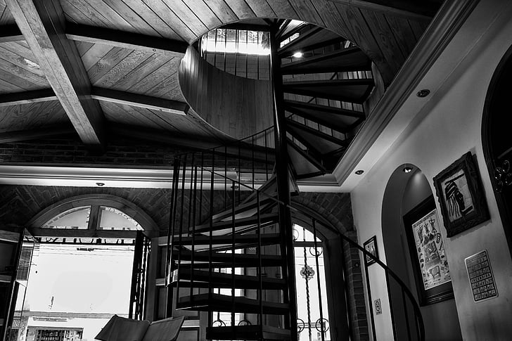 portaat, arkkitehtuuri, sisällä, kaide