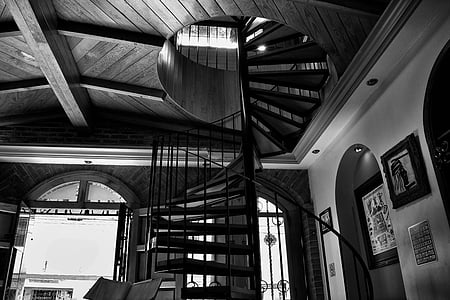 escadas, arquitetura, interior, corrimão