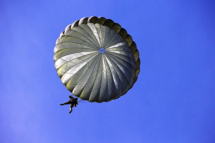 parašiutininkas, parašiutas, kareiviai, parašiutų Sportas, skristi, dangus, plūdė