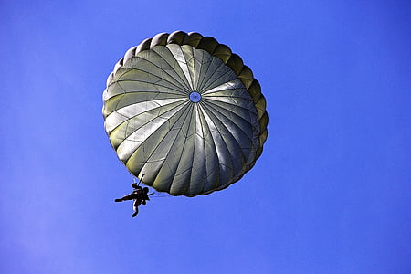 парашутист, парашут, войници, скачане с парашут, лети, небе, плувка