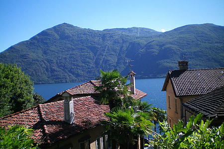 Lago maggiore, maisema, Lake, palautus, Mountain, kesällä, arkkitehtuuri