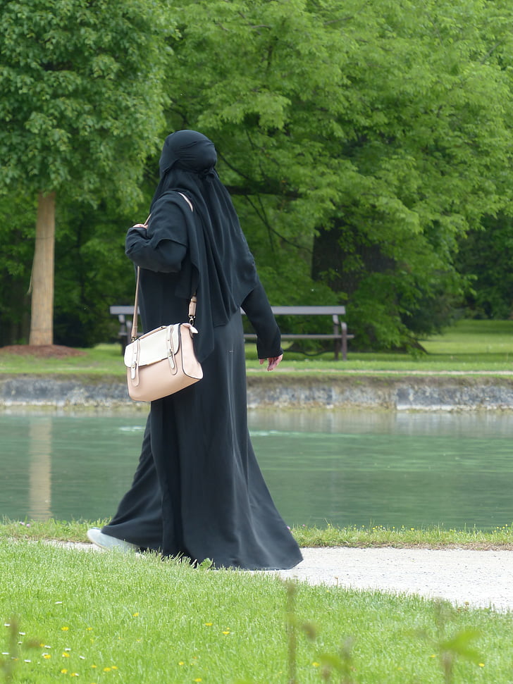burka, muslimske, tøjet, Veiling, kvinde, person, sort