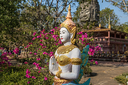 Kambodža, Kampong cham, klášter, buddhistický, náboženství, obrázek, socha
