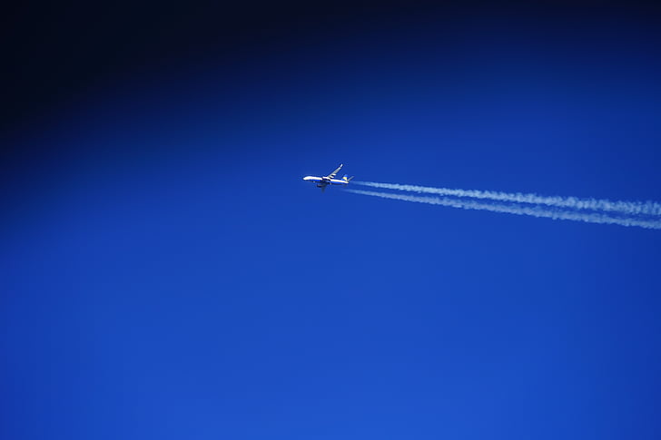 aircraft, sky, contrail, sky blue, blue, passenger aircraft, travel