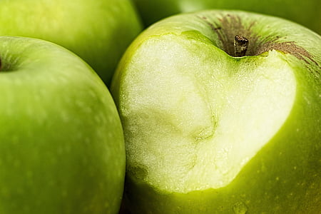 Apple, verde, mordida, saudável, maçã verde, frutas, suculento