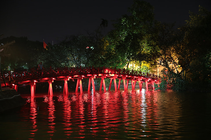 Hanoi, Vietnam, puente, noche