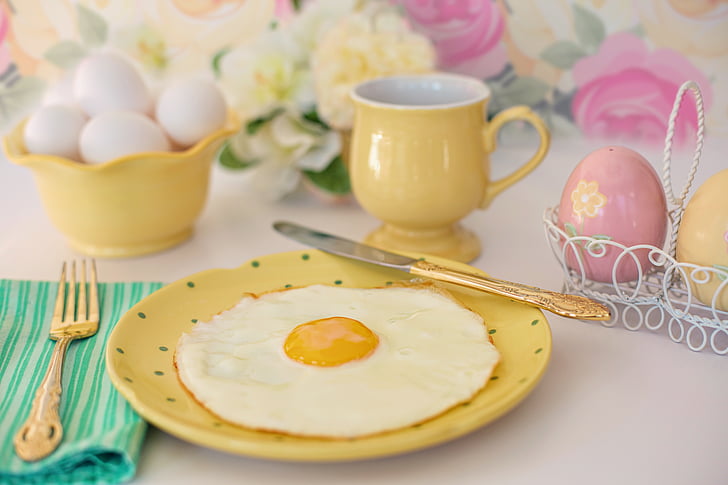 fried egg, breakfast, easter, morning, pastels, food, meal