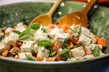 salade, fetakaas, gezonde, basilicum, heerlijke, eten