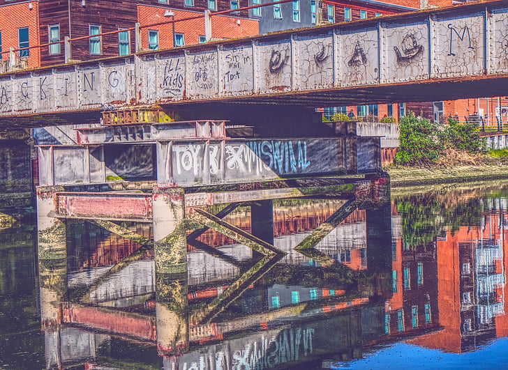 Pont, graffiti, riu, Ipswich, estructura, metall