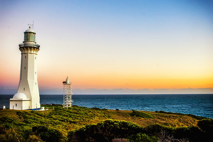 valge, Lighthouse, Läheduses asuvad, keha, vee, Ocean, Sea