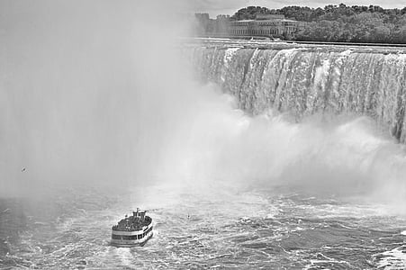 fekete-fehér, hover kézműves, köd, Niagara-vízesés, hajó, városnézés, víz