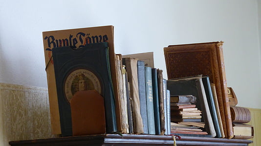 estante, livros, velho, antiquariat, Historicamente, ler, livros usados