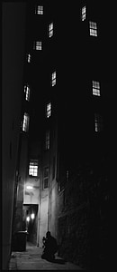 Lane, öö, arhitektuur, linna areenil, must ja valge, New york city, tume