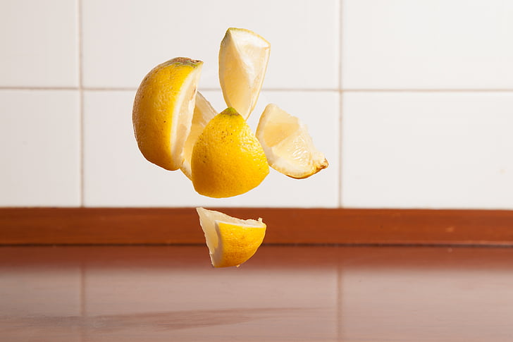 лимон, филийки, пресни, цитрусови плодове, плодове, здрави, жълто