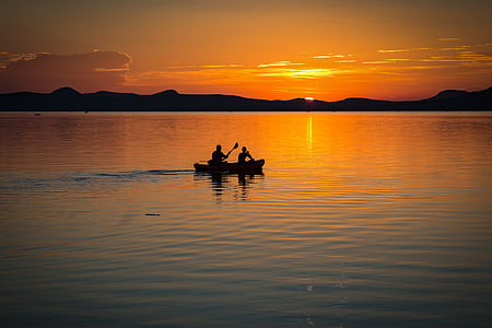 バラトン湖, サンセット, 湖, 風景, 水, 色, 日暮れ