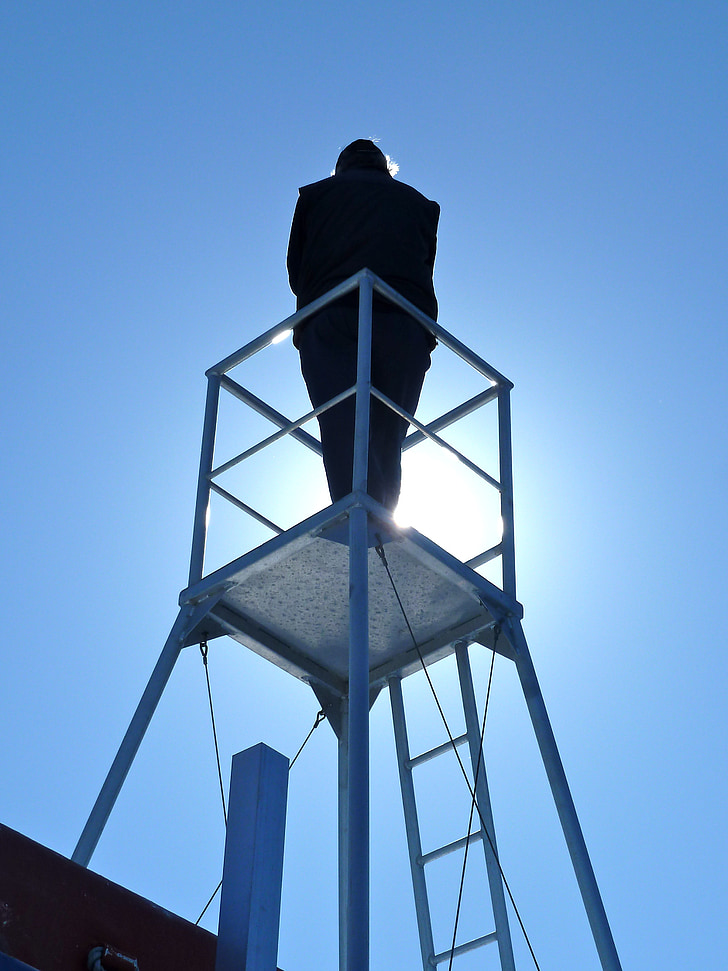 person, observation, lookout, silhouette, look, watch tower, lookout tower