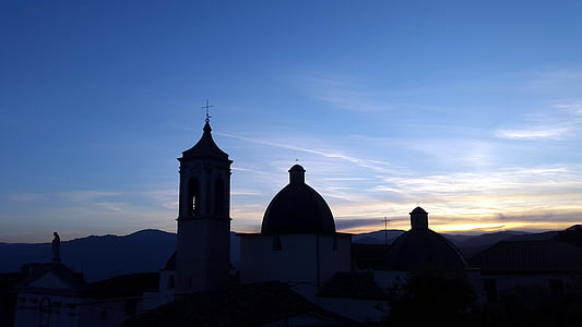 kerken, Kathedraal, zonsondergang, silhouetten, Baunei, Sardinië, Middellandse Zee