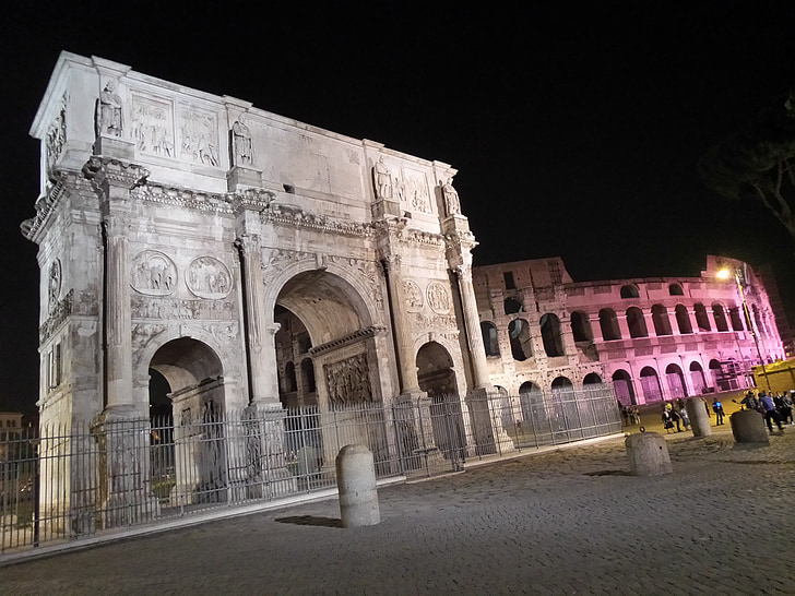 Řím, portál, Brána, noční, pantheon, historické, vstup