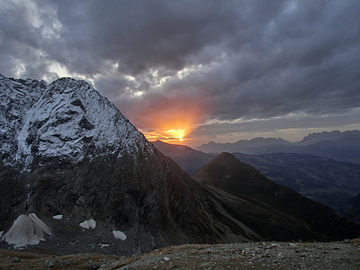 matahari terbenam di pegunungan, Mont blanc, pegunungan