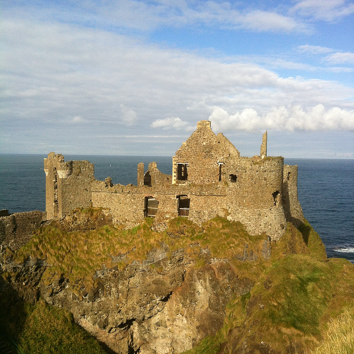 Dunluce castle, rovina, roccia, Fort, Castello, posto famoso, mare