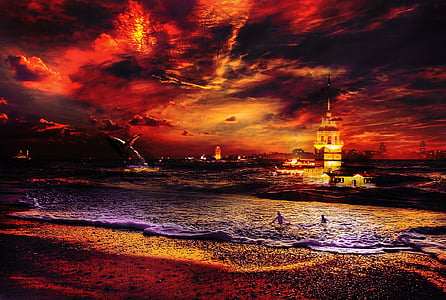 kizmi, Ήλιος, στη θάλασσα, ηλιοβασίλεμα, αστικό τοπίο, διάσημη place, αστικό ορίζοντα