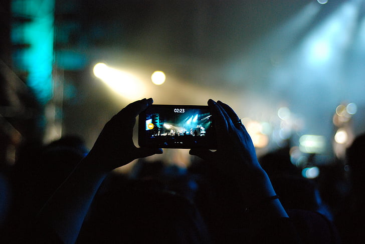 koncert, Festival, luči, mobilni telefon, stranka, ljudje, smartphone