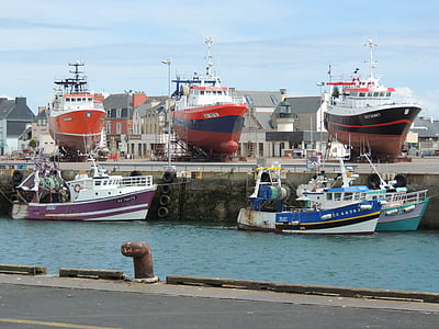 Kalastamine, Port, traaler, Brittany, Finistère, rannatraaleri