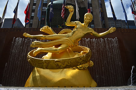 Prometėjas, šaltinis, Rockefeller, Niujorkas, statula, mitologija