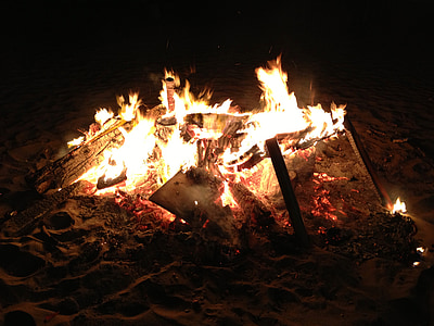 éjszaka, Beach, tűz, tábortűz, homok