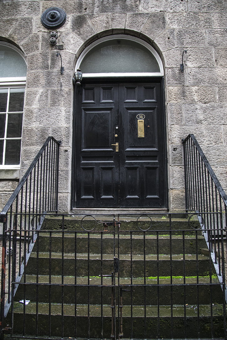 Edimburg, porta, porta, entrada, edifici, fusta, negre