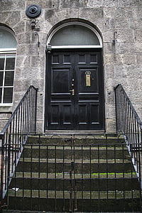 Edinburgh, ajtó, kapu, bejárat, épület, fa, fekete