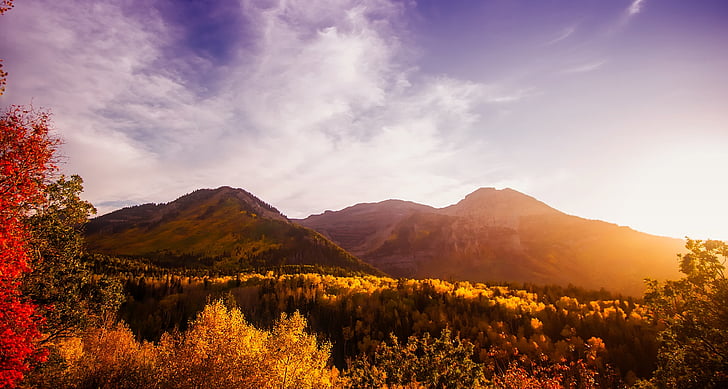 Utah, Panorama, rudens, kritums, krāsains, kalni, ieleja