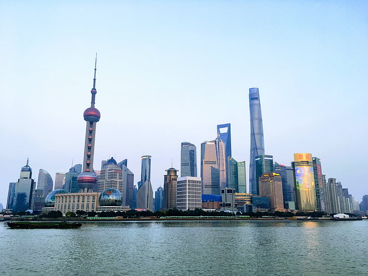 Shanghai, Pudong, a bund, gyöngy az Orient, táj, felhőkarcoló, városi skyline