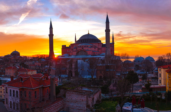 Istanbul, Cami, Turecko, cestování, Západ slunce, obrázky přírody