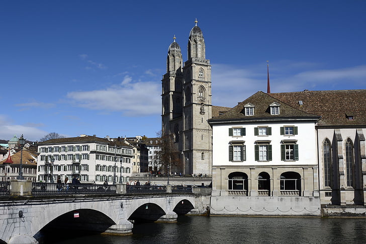 Grossmünster, kyrktornet, kyrkan, tornet, Zurich, platser av intresse, byggnad