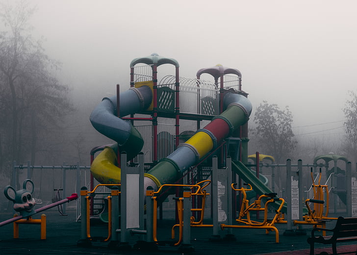 công viên giải trí, sương mù, sương mù, kinh dị, hoạt động ngoài trời, Sân chơi trẻ em