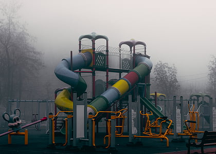 zabavni park, magla, maglovito, horor, na otvorenom, dječje igralište
