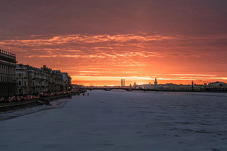 Sankt Peterburgas, Saulėlydis, Rusija, žiemą, vakare, gražu, gražus, inimitably