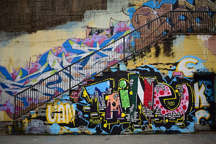 rue, art, Graffiti, peinture, mur, bâtiment, mise en place