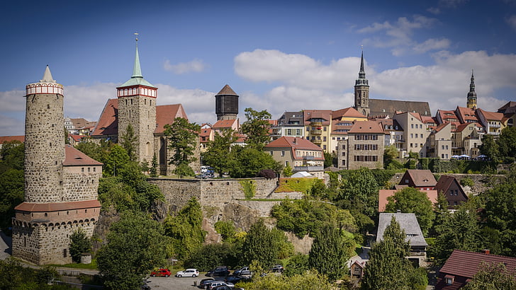 Bautzen, ciudad, panorama, casco antiguo, cielo, pared, albañilería