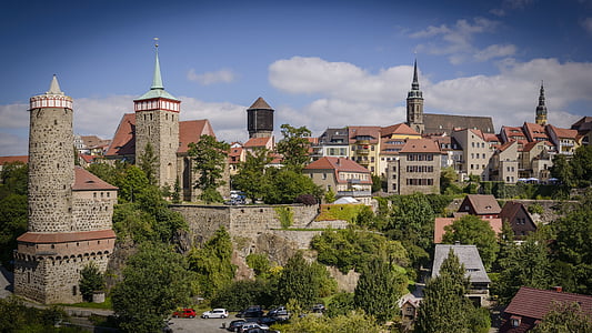 Bautzen, Miestas, Panoramos, Senamiestis, dangus, sienos, mūro