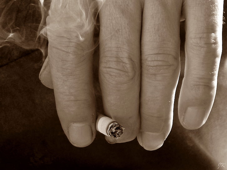 hand, Röker, cigarett, naglar, makro