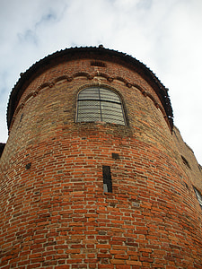 Castelo medieval, detalhe, Torre de canto, arquitetura, história, património, Dinamarca