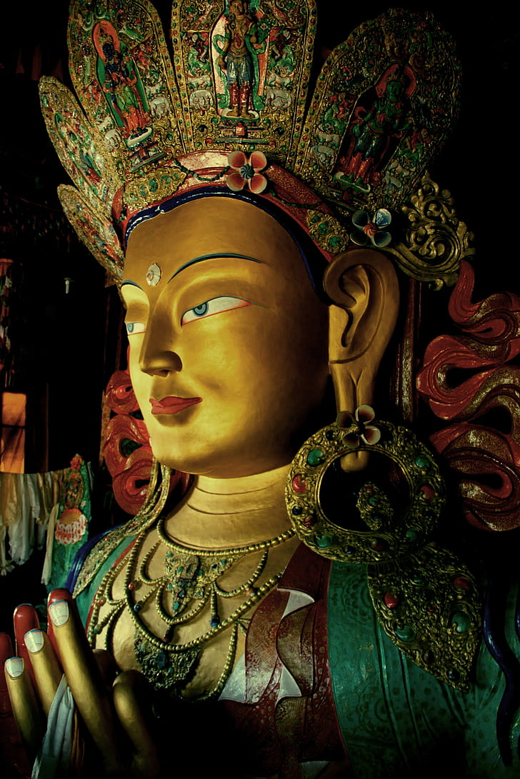 Ladakh, Tibet, India, szobor, istennő, arany