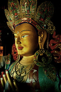 Ladakh, Tibet, Índia, estátua, deusa, ouro