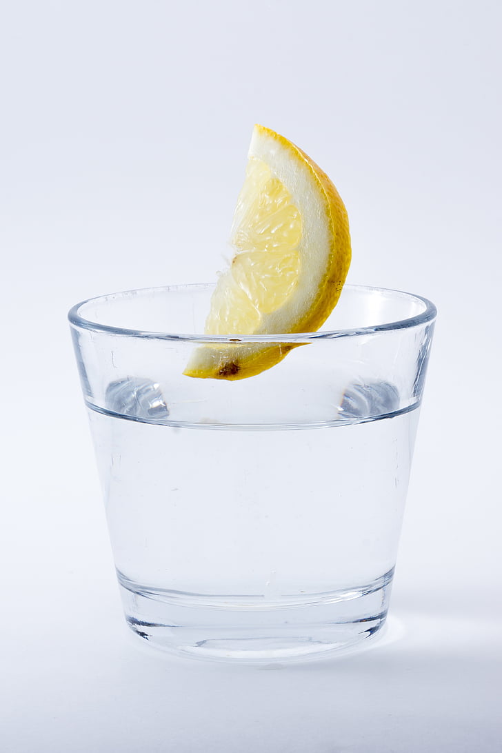 vand, citron, drink, forfriskning, glas, fordybelse, drikkeglas