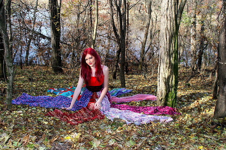 girl, forest, autumn, fantasy, wild, dress, vegetation